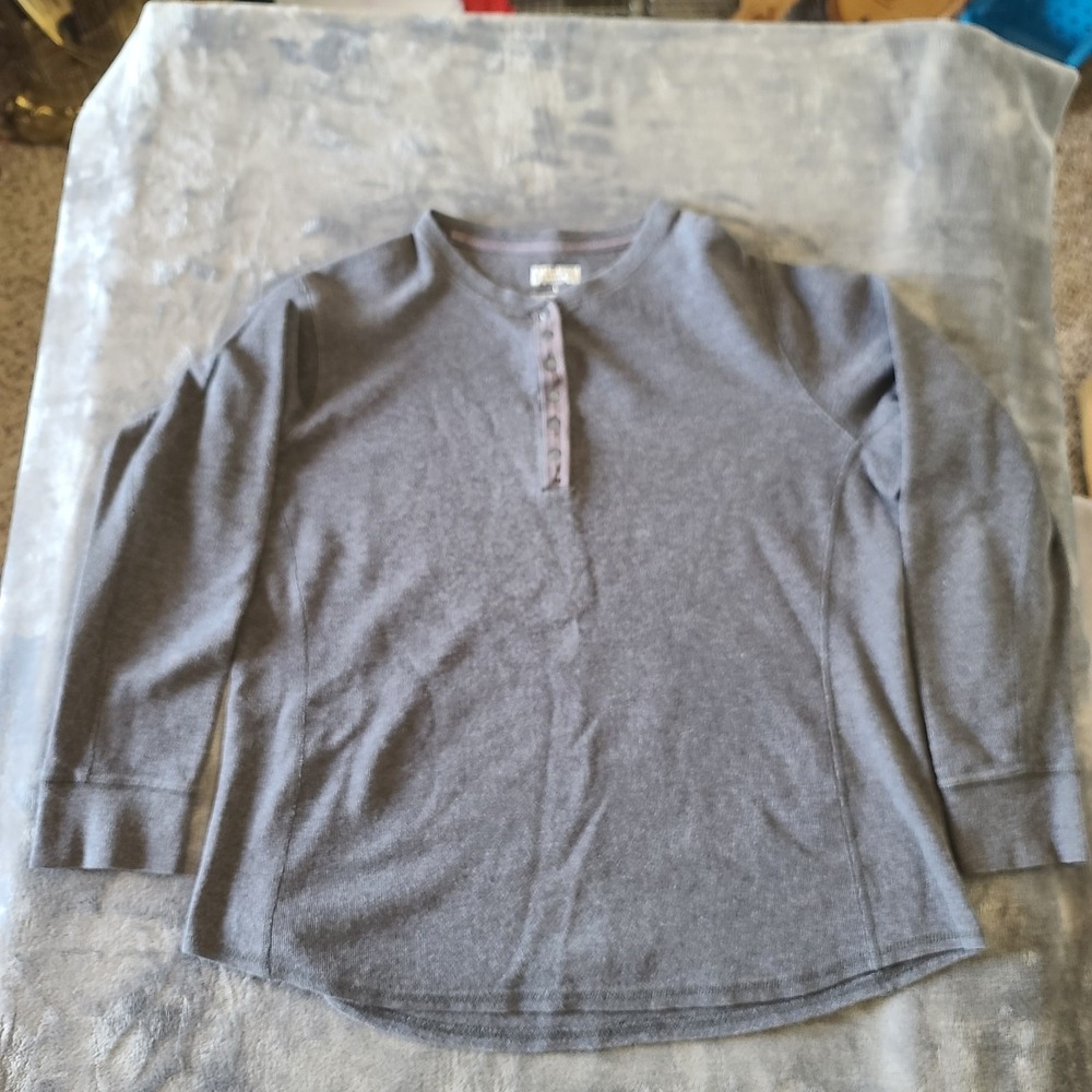Duluth Trading Sweater Dark Gray Henley‎ Stretch Casual Modern Mens Large